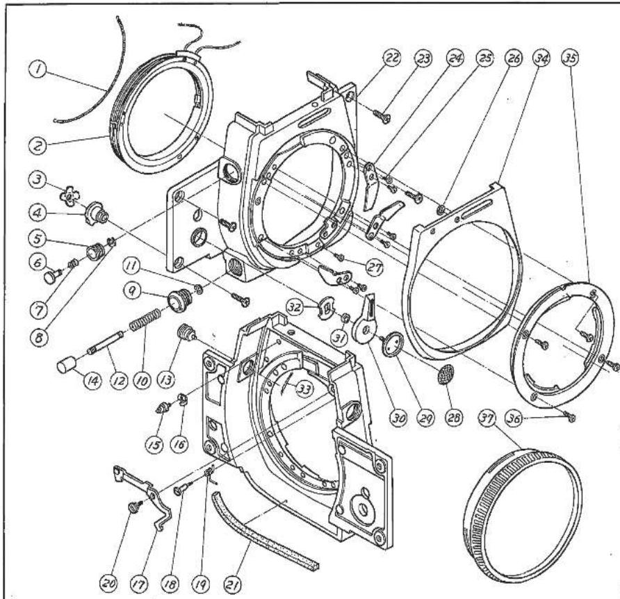 Exploded view diagram of a mechanical assembly with numbered parts for identification