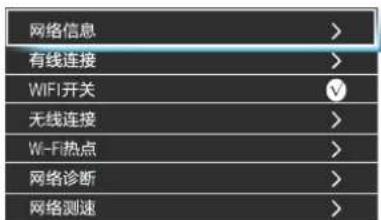 网络信息 有线连接 WiFi开关 无线连接 Wi-Fi热点 网络诊断 网络测速