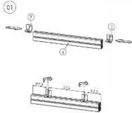 Technical diagram showing two mechanical assembly configurations with labeled parts and dimensional annotations