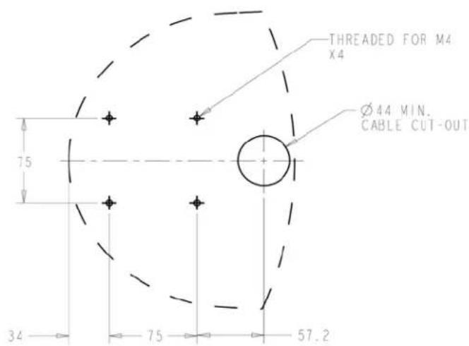 THREADED FOR M4 X4 Ø 44 MIN. CABLE CUT-OUT 75 34 75 57.2