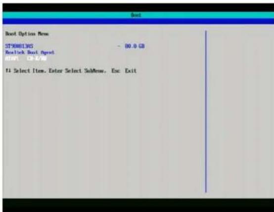 Boot Boot Options Menu ST908013NS - 00.0 GD Reset Click Boot Agent Reset C#-A/AB T4 Select Item, Enter Select SubMenu, Esc Exit