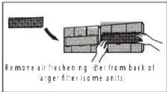 Remove air freshening filter from back of larger filter (some units)