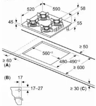 520 590 58 45 55 ≥ 50 ≥ 60 ( A ) 560°² 480-490°² ≥ 600 (B) 17 17-27 ≥ 30 (C)