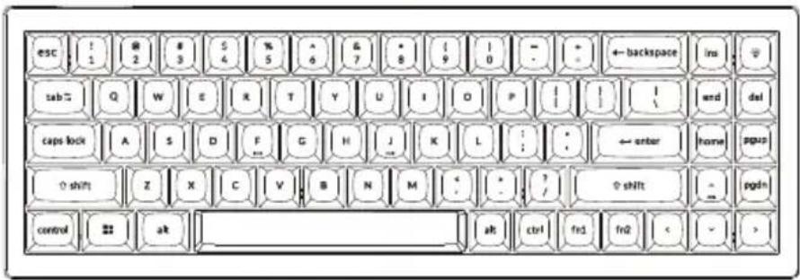 esc ! 2 # 3 4 % 5 & 6 & 7 * 8 ! 9 - - + ← backspace ins tab Q W E K T Y U I O P | | | | end dal caps lock A S D F G H J K L : : ← enter home pgap 0 shift Z X C V B N M : : ? / 0 shift - pgdn control | | ak | | alk | ctrl | frd | fr2 | < - >