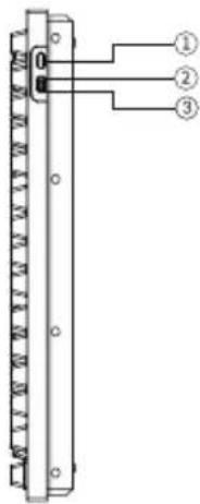 Diagram of a vertical connector with numbered pins and labeled ports