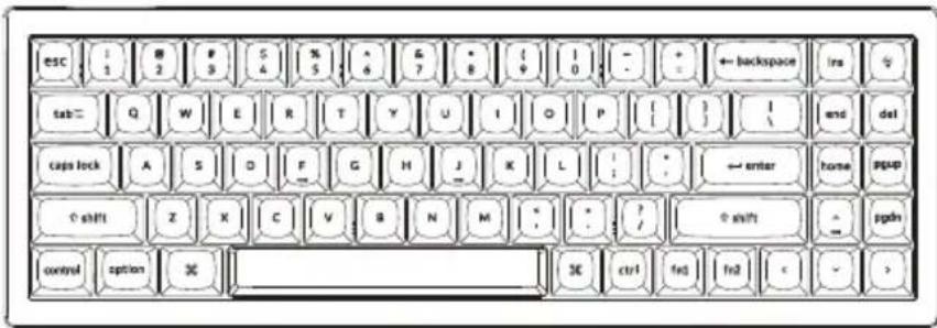 esc 1 2 3 4 5 6 7 8 9 10 - + ← backspace ins 令 tab= Q W E R T Y U I O P { } end del caps lock A S D F G H J K L : ← enter horse pgap ↑ shift Z X C V B N M : ↑ shift - jgdn control option % % ctrl fn2 fn3 < - >