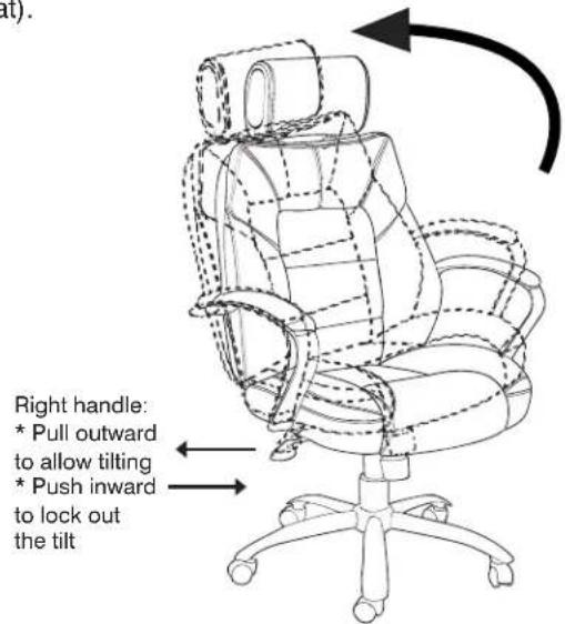 Right handle: * Pull outward to allow tilting * Push inward to lock out the tilt