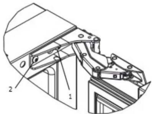Technical diagram of a mechanical assembly with labeled parts 1 and 2