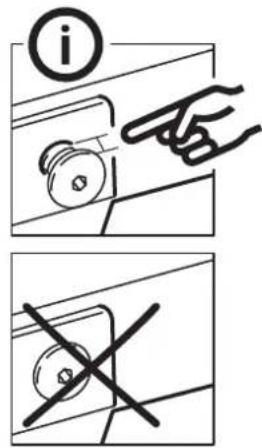 Diagram showing two safety instructions: one with a lock icon and hand pointing, the other with a cross and no text.