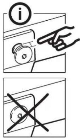 Diagram showing two safety instructions: one with a lock icon and hand pointing, the other with a cross and diagonal line.