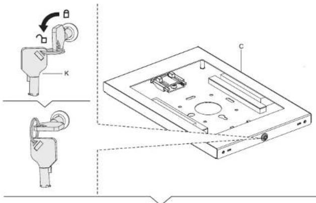 Technical diagram showing mechanical assembly with labeled components and directional arrows indicating rotation or movement.
