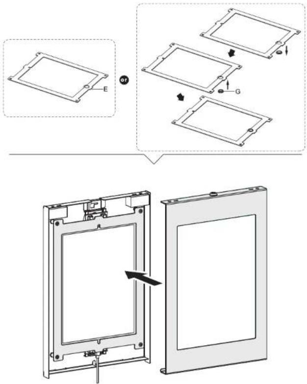 Technical diagram showing assembly steps of a rectangular panel with labeled components and directional arrows indicating movement.