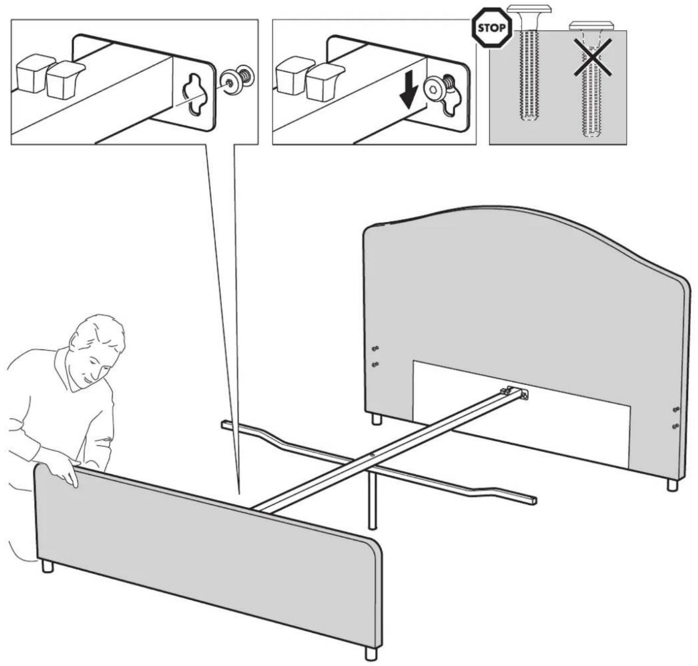 Medical procedure diagram showing steps to remove a bed from a wall, with instructions for stop and mechanical release.