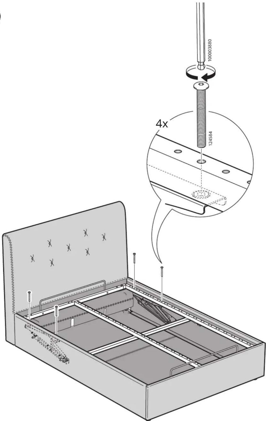 Technical diagram of a mechanical assembly with labeled parts and a magnified inset showing a 4x installation detail.