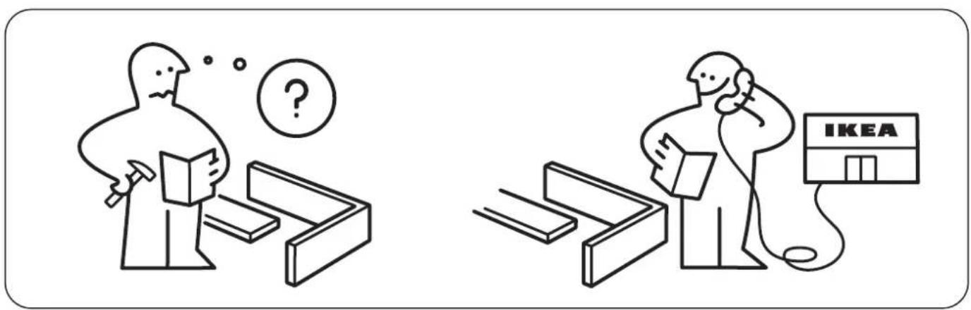 Illustration comparing two scenes: one showing a person with a hammer and question mark, the other showing a person with a phone connected to an IKEA store.