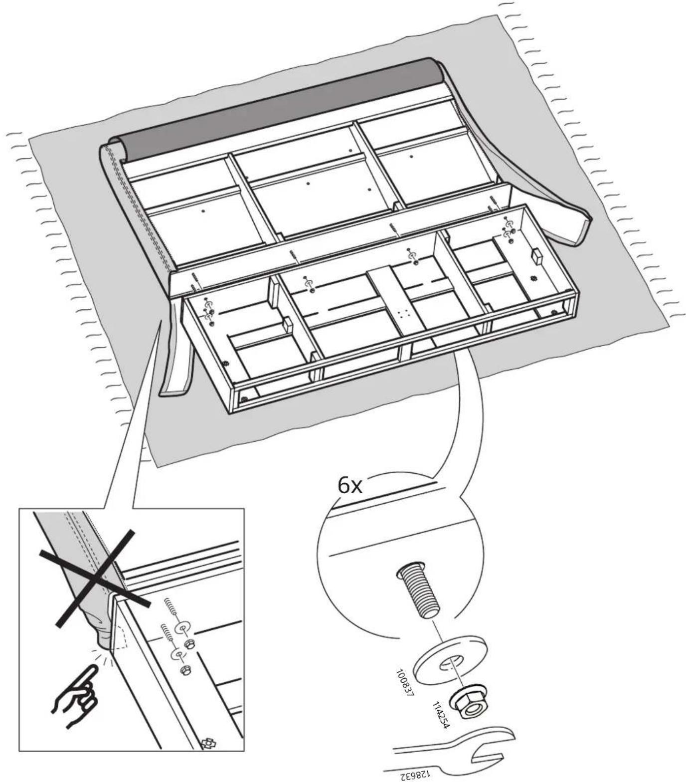 Technical diagram of a mechanical device with exploded view and close-up detail, including part numbers and assembly details.