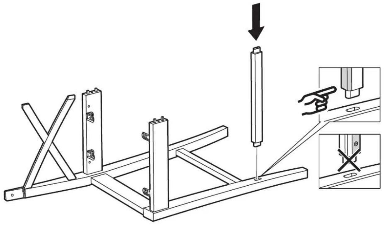 Technical diagram showing a mechanical assembly with a screw and pin, including a close-up of the pin being inserted into a bracket.