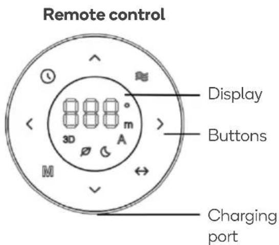 Remote control Display Buttons Charging port
