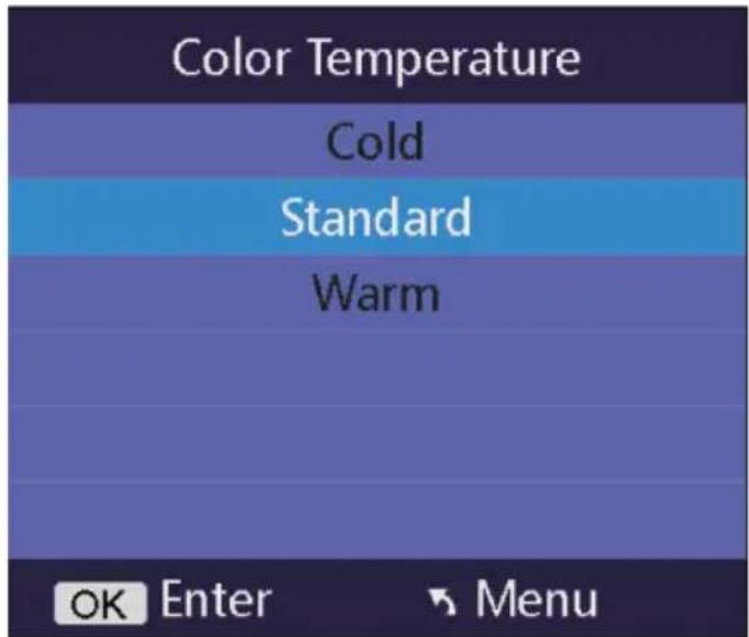 Color Temperature Cold Standard Warm OK Enter → Menu