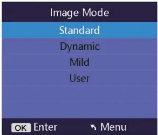 Image Mode Standard Dynamic Mild User OK Enter ↕ Menu