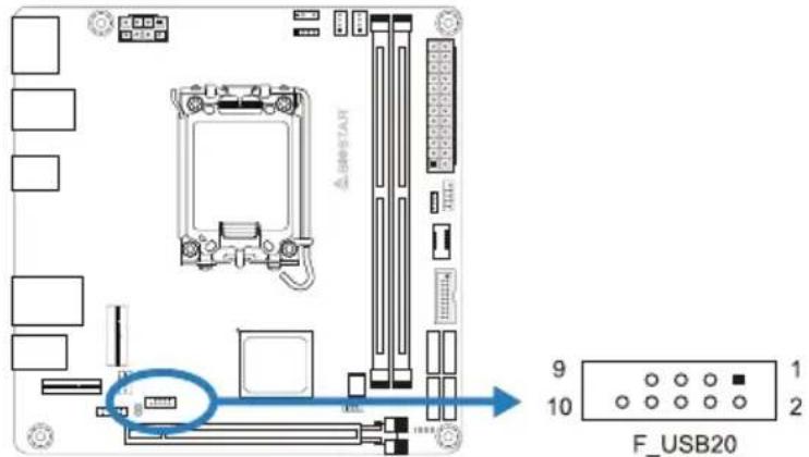 BIOSTAR B760T-SILVER - F\_USB20: 前置面板USB 2.0接头 - 1