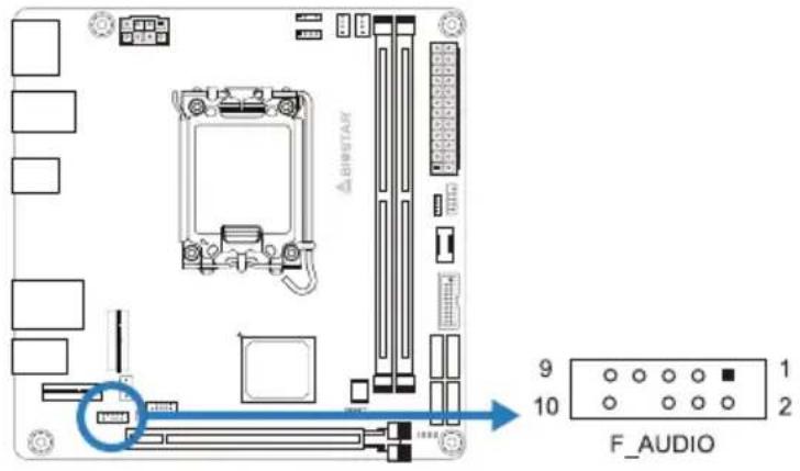 BIOSTAR B760T-SILVER - F\_AUDIO: 前置面板音频接头 - 1