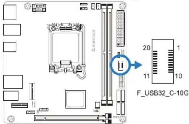 BIOSTAR B760T-SILVER - F\_USB32\_C-10G: 前置面板USB 3.2(Gen2)接头 - 1