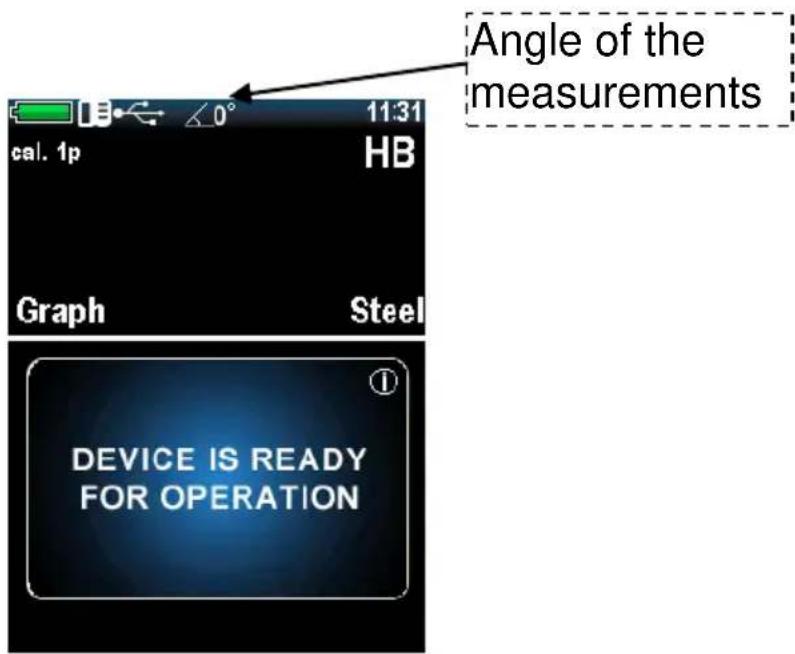 Angle of the measurements cal. 1p HB Graph Steel DEVICE IS READY FOR OPERATION