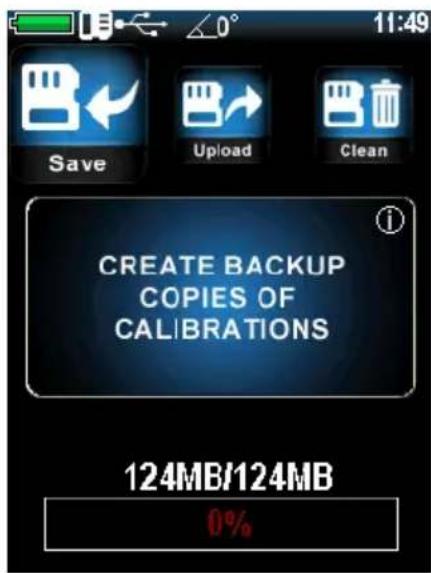11:49 Save Upload Clean CREATE BACKUP COPIES OF CALIBRATIONS 124MB/124MB 0%