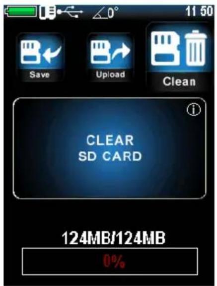 11 50 Save Upload Clean CLEAR SD CARD 124MB/124MB 0%