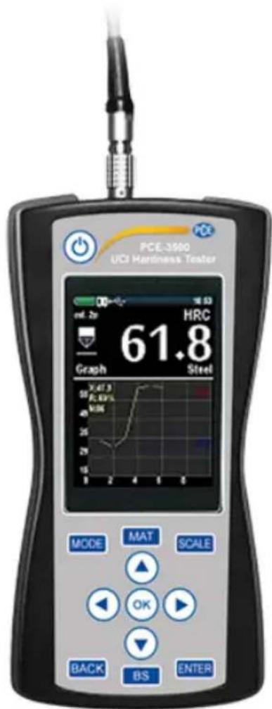 PCE-3500 UCI Hardness Tester HRC 61.8 Graph Steel MODE MAT SCALE OK BACK BS ENTER