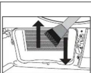 Diagram showing a hand applying adhesive to a car interior panel with arrows indicating direction (no text or symbols)