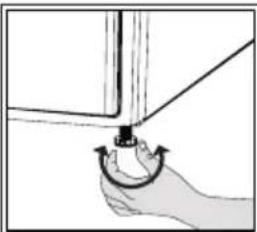Hand holding a mechanical component with a curved arrow indicating rotation (no text or symbols)