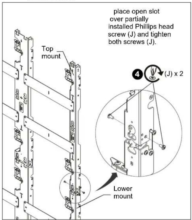 place open slot over partially installed Phillips head screw (J) and tighten both screws (J). Top mount Lower mount ④ (J) x 2