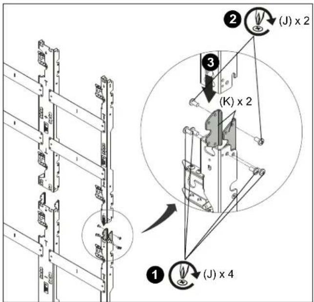Technical diagram showing assembly steps of a mechanical component with labeled components and directional arrows indicating motion.