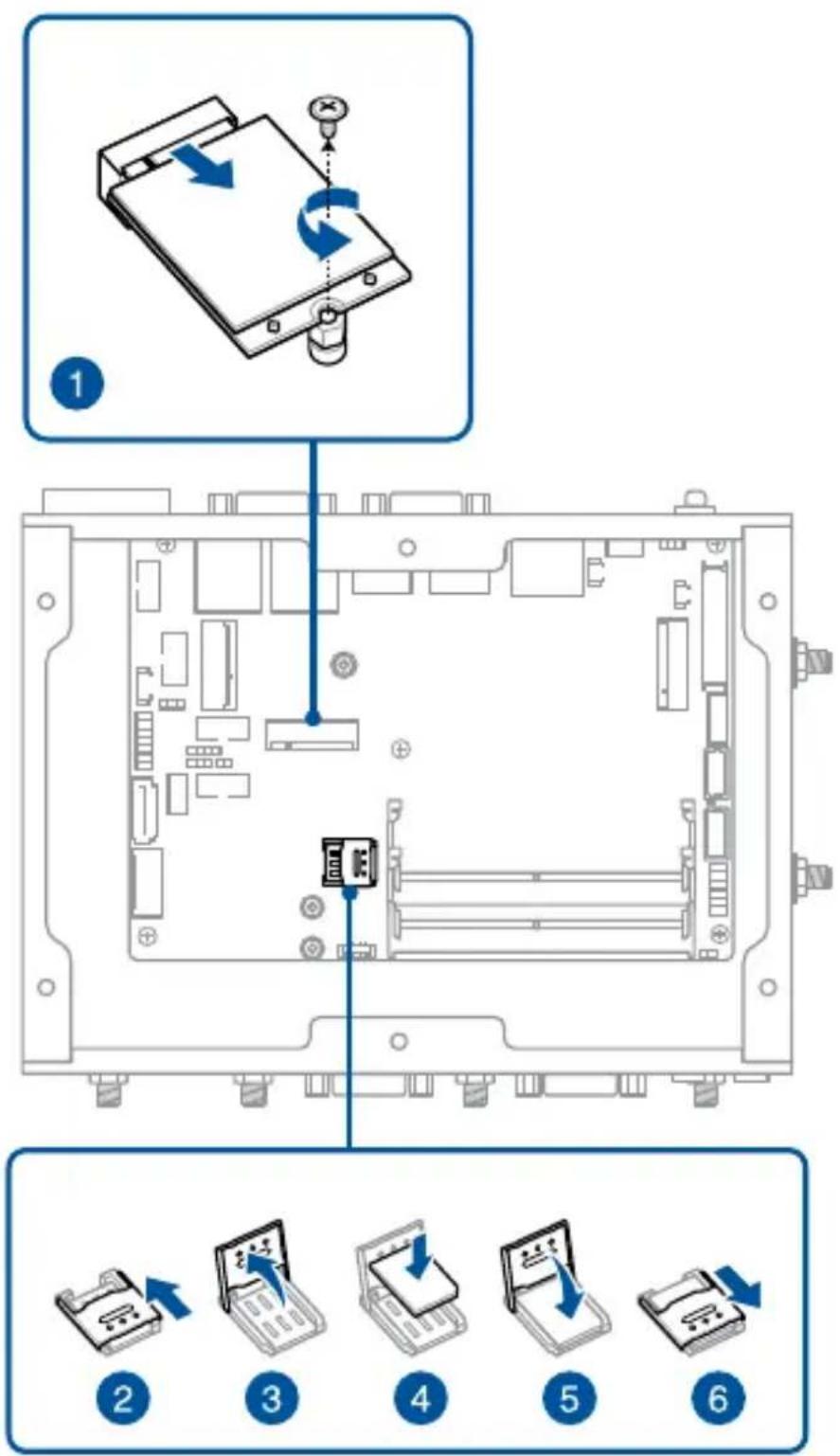 Diagram showing device assembly with labeled parts and directional arrows indicating motion, including numbered instructions for each step.