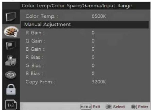 Postium OBM-U31IP - Color Temp/Color Space/Gamma Menu - 1