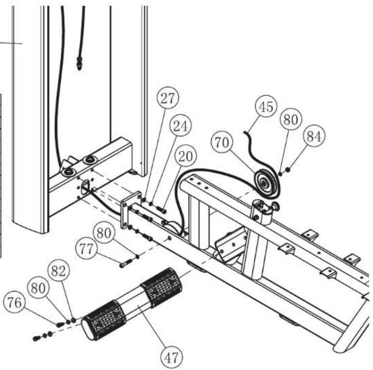 Technical diagram of a mechanical exercise setup with numbered components for identification