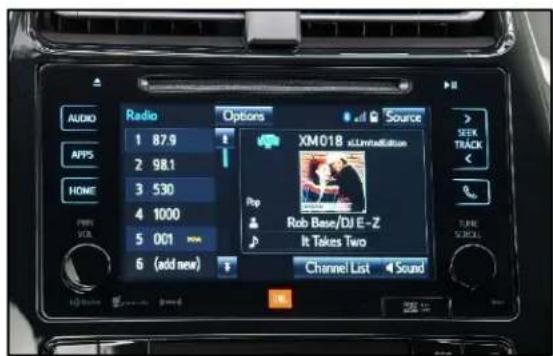 AUDIO Radio Options XM018 x Limited Edition 1 87.9 2 98.1 3 530 4 1000 5 001 6 (add new) Pop Rob Base/DJ E-Z It Takes Two Channel List 4 Sound Audio Apps HOME PWM VER 1 2 3 4 5 6 Search Track Take ROLL