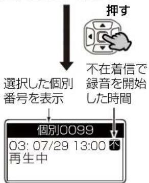 押す 不在着信で 録音を開始 した時間 選択した個別 番号を表示 個別0099 03:07/29 13:00 不 再生中