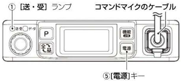 ① [送・受] ランプ コマンドマイクのケーブル ⑤[電源]キー