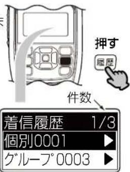 押す 尾歴 件数 着信履歴 1/3 個別0001 ▶ グループ°0003 ▶