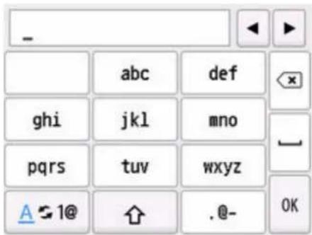 - abc def ghi jkl mno pqrs tuv wxyz A 1@ ↑ .@- OK