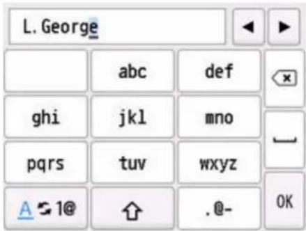 L. George abc def ghi jkl mno pqrs tuv wxyz A 1@ ↑ .@- OK