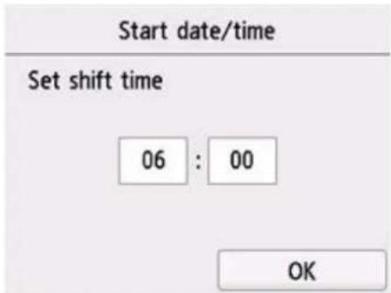 Start date/time Set shift time 06 : 00 OK