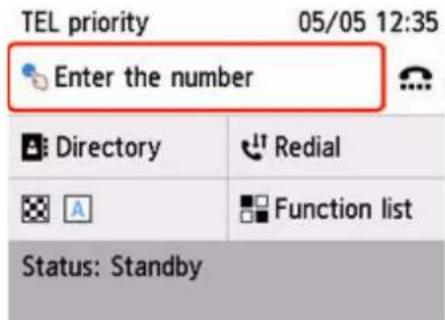TEL priority 05/05 12:35 Enter the number Directory Redial A Function list Status: Standby