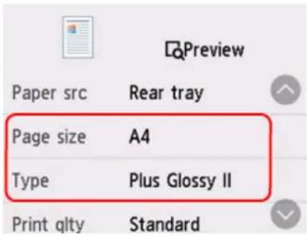 Preview Paper src Rear tray Page size A4 Type Plus Glossy II Print qlty Standard