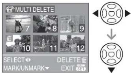 MULTI DELETE 7 8 9 10 11 12 SELECT ▶ DELETE ▶ MARK/UNMARK ▼ EXIT SET
