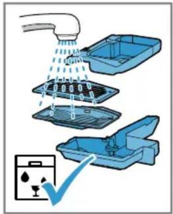 Diagram illustrating a cleaning or disinfection process with labeled steps and a checkmark indicating inspection.