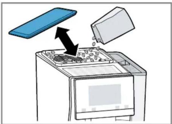 Illustration of a microwave oven with a lid and spool of contents, showing airflow direction (no text or symbols)